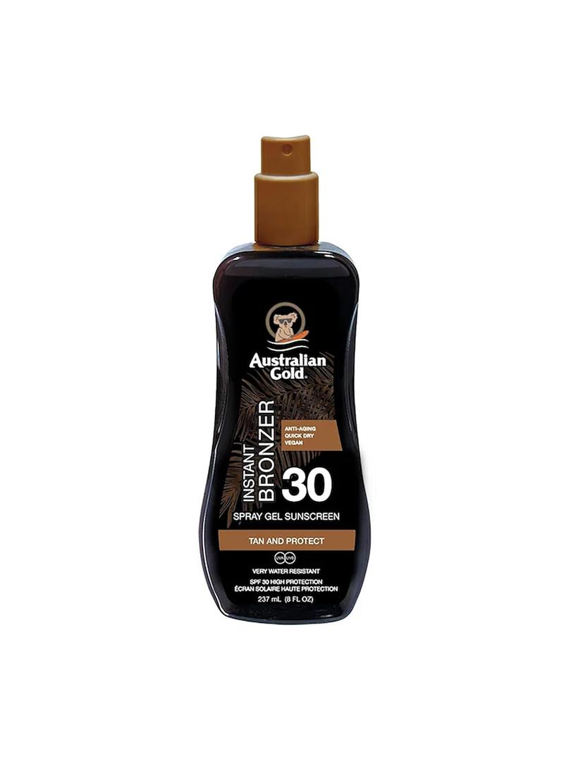 Australian Gold Spray Gel Sunscreen with Instant Bronzer, Moisturize & Hydrate Skin, Broad Spectrum, Water Resistant, SPF 30, 8 Ounce