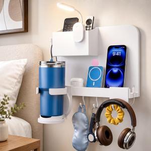 Floating Shelves for Bedside Shelf, Stick On Bedside Wall Shelf for Bedroom, Dorm Room, No Holes All-in-One General-Purpose Wall Shelf for Compact Storage & Flexible Accessories Organization, 11.8*3.9*9.45 inches