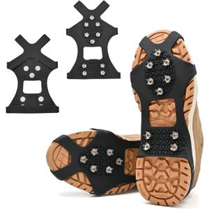 Ice Cleats for Shoes and Boots, Silicone Stainless Steel Spikes, Crampons, Anti-Slip Traction Cleats for Walking or Hiking on Snow and Ice (Large) Black