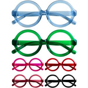 CessBlu 6 Pack Huge Oversized Reading Glasses without Metal No Screws for Women Large Head Round Readers +1.00