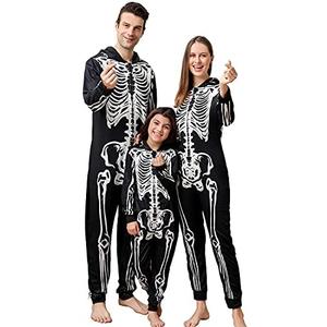 ANGELGGH Family Matching Halloween Onesie Pajamas, Funny Skeleton Hooded Zipper PJs Holiday Loungewear for Men/Women, Size XL, 1 Pack
