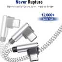 USB C to Lightning Cable, 2Pack Apple MFi Certified iPhone Fast Charging Cords Type C Lightning Cable 90 Degree iPhone Cable Nylon for iPhone 14 13 12 11 Pro Max X XS XR 8 7 6s Plus SE (3FT, Sliver)