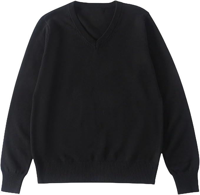 Girls Boys Uniform Basic Sweater Youth Kids Long Sleeve V-Neck Classic Soild Knit Pullover Teen Casual Loose Fit Shirt 120