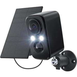 Security Cameras Wireless Outdoor: Cameras for Home Security WiFi Camera with Solar Panel Battery Powered Surveillance System Kit Motion Sensor Alarm Floodlight Night Vision IP66 Waterproof (Black-1)