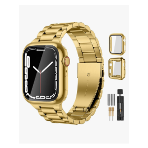 Lerobo Compatible with Apple Watch Band 44mm 42mm 40mm 38mm 41mm 45mm 46m 49mm, Solid Stainless Steel Metal Band with 2 Pack Protective Cover Case for iWtach Series 11 10 9 8 7 6 5 4 3 SE Ultr Men Women