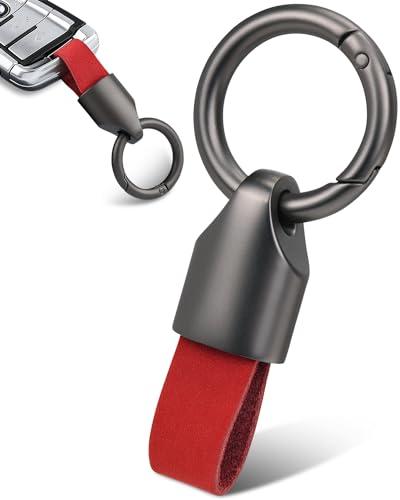Whtawtaw Car Key Chain Ring Clip, Universal Detachable Leather Car Keychain, Small Key Fob Accessory with Anti-Lost O-Ring Keyrings Zinc Alloy Buckle (Red)