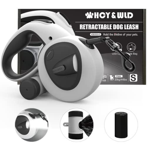 HCY&WLD Upgrade 4-in-1 Retractable Dog Leash with LED Light & Dispenser & Poop Bags, 16 ft Heavy Duty Dog Leash with Anti-Slip Handle for Dogs up to 44 lbs, 360° Tangle-Free, One Button Brake & Lock.      The Rope is Stuck.