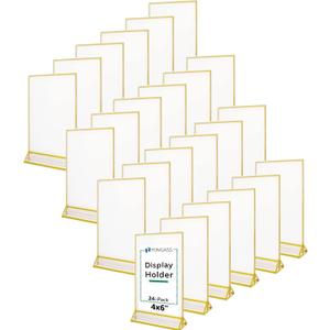 TonGass 24-Pack 4x6 Standard Double-Sided Acrylic Wedding Table Numbers Picture Frames, Clear Sign Holders with 3mm Gold Border & Vertical Stand
