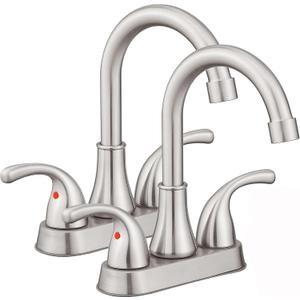Brushed Nickel Bathroom Sink Faucet 4 Inch Faucet 2 Handle with Pop-up Drain Stopper and Supply Hoses(Set of 2)
