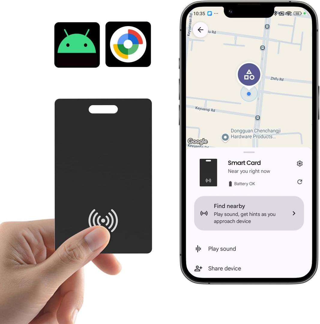 Android Wallet Tracker Card Rechargeable Air Tags-1 Pack, Works with Google Find Hub App (Only Android), Wireless Charge, IP68 Waterproof, for Keys. Luggage, Suitcase, Backpack (Black)