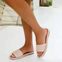 Tscoyuki Womens Flat Sandals Dressy Summer Slip On Resort Womens Sandals Raffia Beach Sandals Open Toe Espadrille Slides