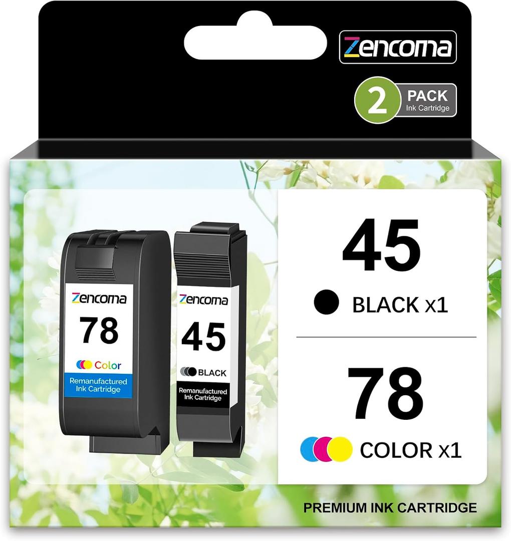 Remanufactured 45 78 High-Yield Ink Cartridge Replacement for HP 45 78 51645 51645A C6578AN C6578DN for Color Copier 180 Deskjet 1100C 1220C 6122 930C 970C 990C Printer (1 Black 1 Tri-Color)