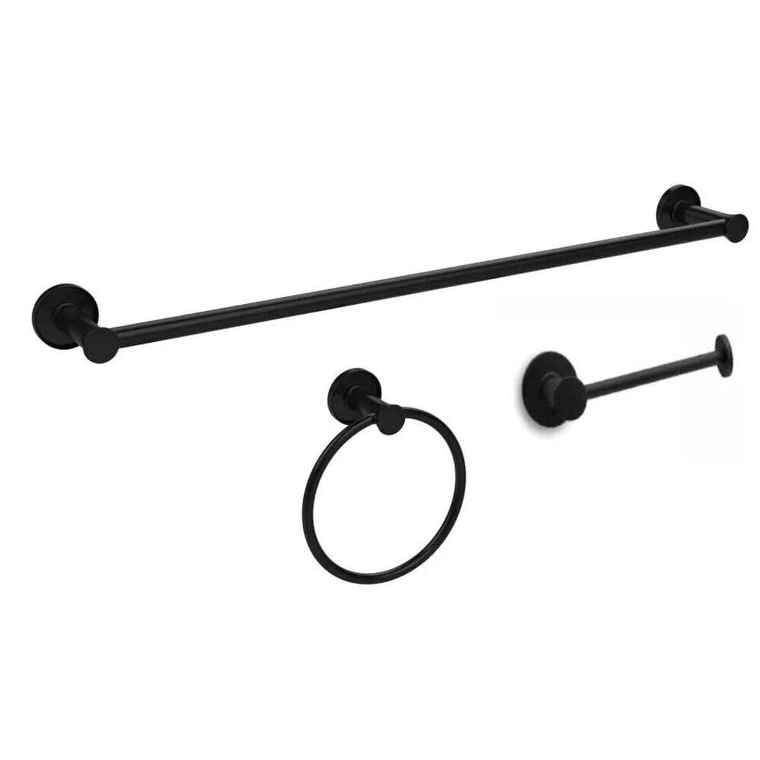 Glacier Bay Lucien 3-Piece Bath Hardware Set with Towel Bar Paper Holder Towel Ring in Matte Black BTH-033-306