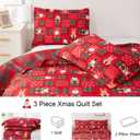 Christmas Quilt Set Full/Queen Size Xmas Bedding Red Buffalo Plaid Patchwork Quilts Reversible Christmas Bedspread Set Rustic Lodge Moose Coverlet Lightweight Quilt Holiday Xmas Snowman Elk Decor
