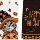 Artoid Mode Pumpkin Cat Happy Halloween Kitchen Towels Dish Towels, 18x26 Inch Spider Web Jack-O'-Lantern Decoration Hand Towels Set of 2