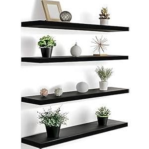 GXYAWPJ 24 Inch Floating Shelves for Wall Rustic Black Wood Wall Shelves for Bedroom Set of 4 Rustic Black