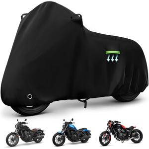 Motorcycle Cover Waterproof for Honda Rebel 300 500 1100, Heavy Duty Outdoor Sun Rain Snow UV Dust All Weather Protection Motorbike Cover with Soft Cotton Lining & Lock Hole