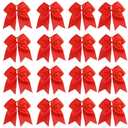 16PCS 8" Large Cheer Hair Bows Ponytail Holder Elastic Band Handmade for Cheerleading Teen Girls College Sports (Red, 1 Count (Pack of 16))