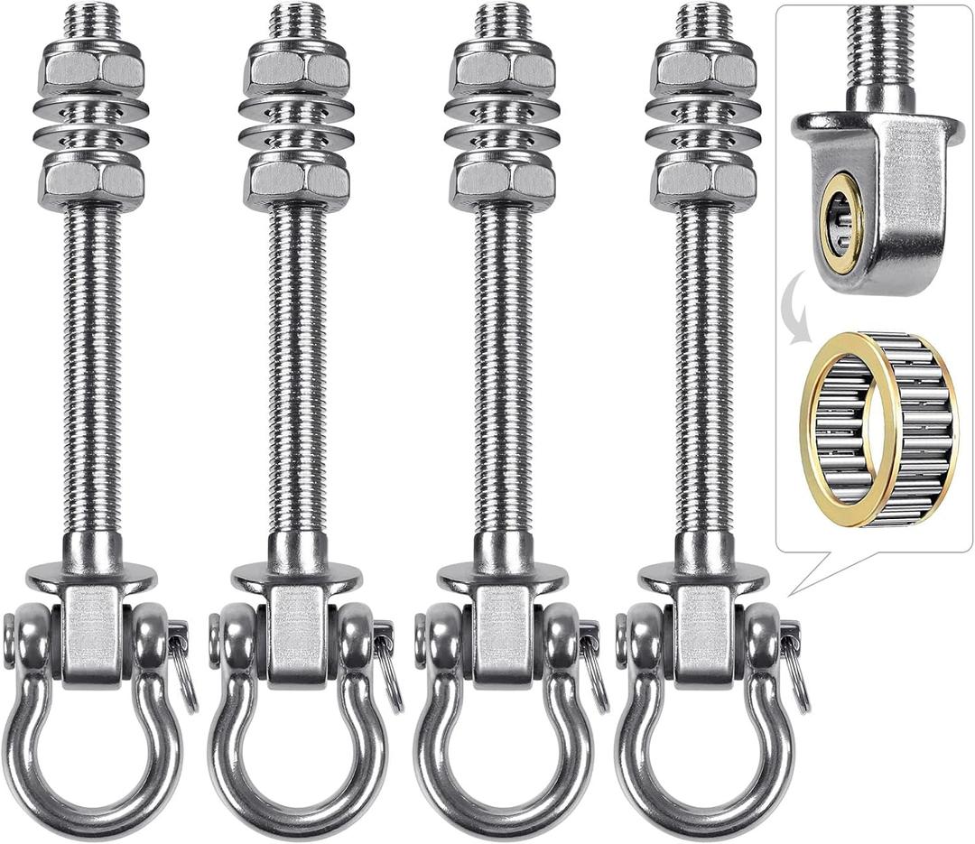 SELEWARE Heavy Duty Bearing Swing Hangers, 4 Pack Stainless Steel Swing Set Hooks for Wood and Steel Beam, for Hammock, Yoga Swing, Porch Swing, Heavy Bag, 5" x M2/5", 1500LB Capacity