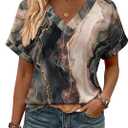 Zeagoo Womens Summer Tops Rolled Short Sleeve V Neck Shirts Casual Dressy Business Work Blouses Outfits (L)
