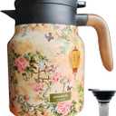 35oz Vintage Floral Teapot with Built-in Infuser - Stainless Steel Thermal Carafe, Leak-Proof Lid for Tea & Coffee (Plum Blossom)