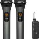 VeGue Wireless Microphone, UHF Cordless Dual Handheld Dynamic Mic Set with Rechargeable Receiver, for Karaoke Party, Voice Amplifier, PA System, Singing Machine, Church, Wedding, Meeting, 200ft (WM-2)