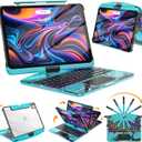 SIBEITU 360 Rotatable Wireless Keyboard Case for iPad Pro 13 Inch (M5 2025 / M4 2024), Multi-Touch Trackpad, 7-Color Backlight & 3-Brightness Levels, Clear Protective Cover with Pencil Holder, Blue