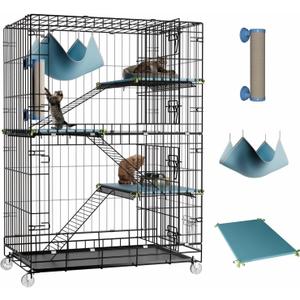 4-Tier Cat Cage Indoor: Large Cat Enclosure Pet Playpen Detachable Metal Wire Kennel Collapsible Crate with Scratching Post & Plush Pads & Hammock for Cats Kittens (30.1"L x 18.7"W x 42.5"H)