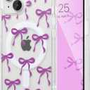 UEEBAI Magnetic for iPhone 14 & iPhone 13 Case, Bow Case Compatible with MagSafe, Wireless Slim Clear Ribbon Phone Cover Anti-Yellowing Shockproof Protective Cover for Women Girl - Purple
