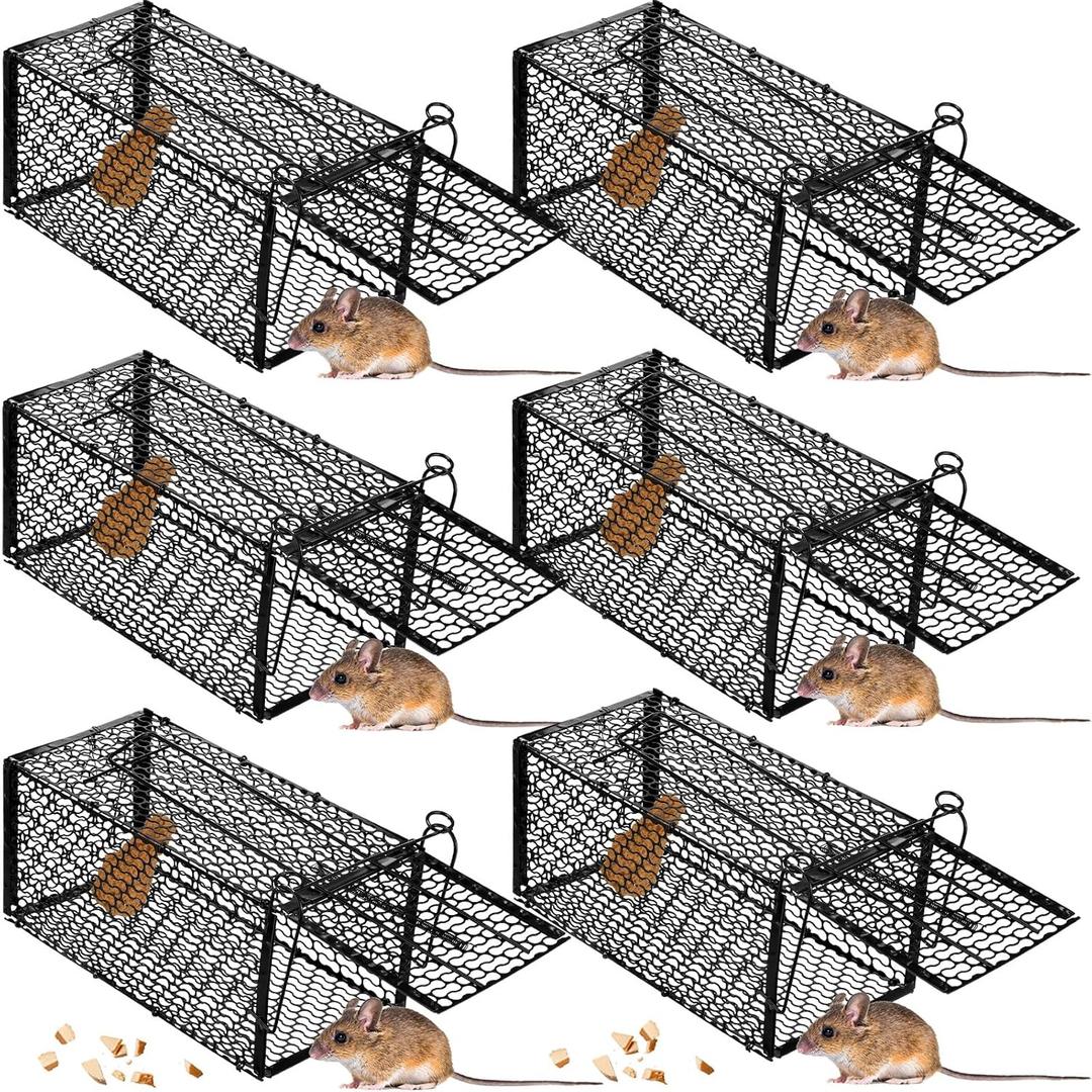 Qualirey 6 Pcs Humane Rat Trap Small Chipmunk Mouse Squirrel Cage Rodent Animal Mice Voles Hamsters Cage Catch and Release Trap for Home Garden Indoor Outdoor(10.6 x 5 x 5 Inch) (Black)