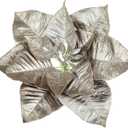 Briful Silver Poinsettia Christmas Flowers Stem – 28.3'' Long Stem Artificial Poinsettia Pick with Onion-Skin Fabric Petals, Large Faux Holiday Flower for Xmas Tree Decor, Centerpieces, Set of 3