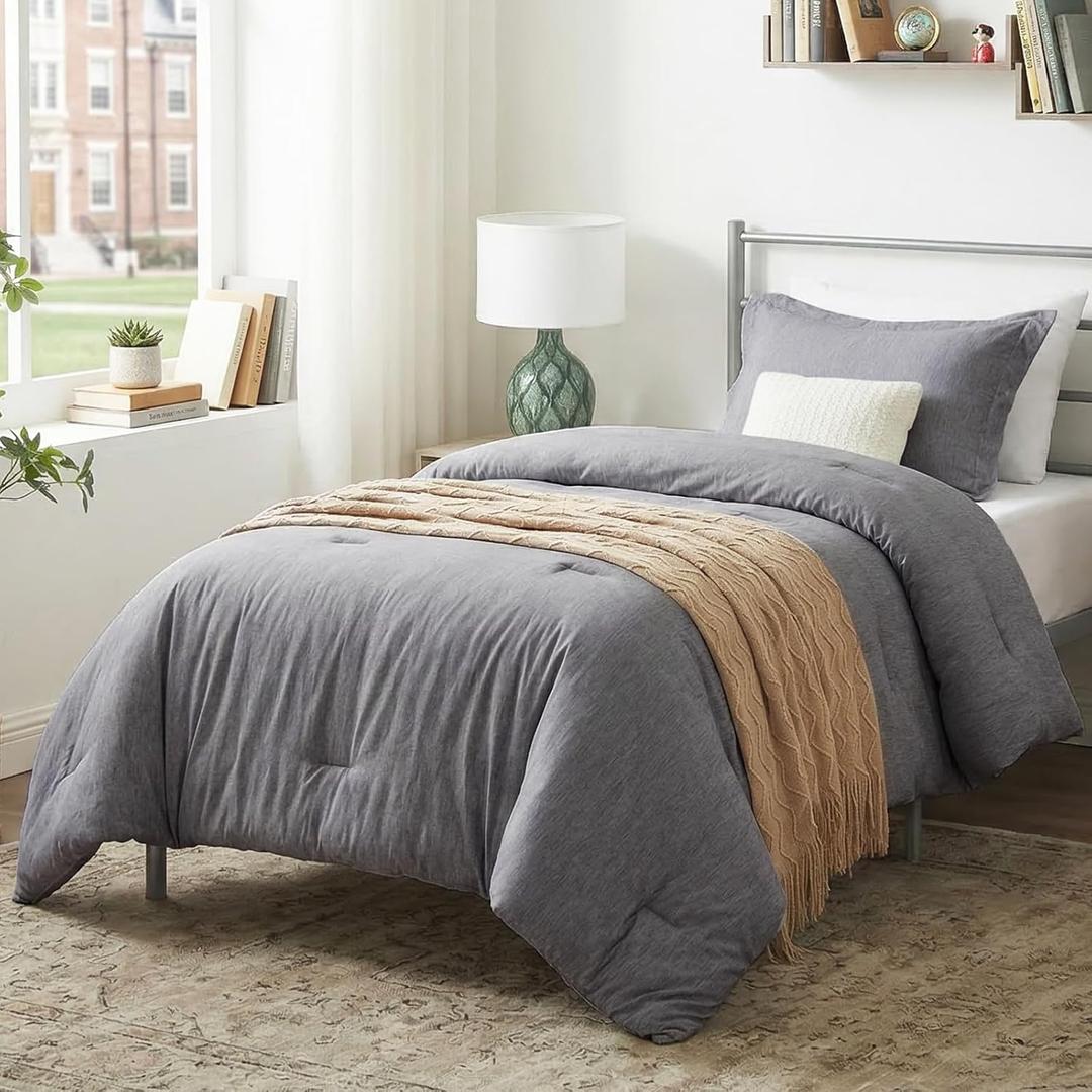 CozyLux Twin/Twin XL Comforter Set Dorm Bedding - 2 Pieces Heathered Grey Twin Extra Long Soft Luxury Comforter for College, Gray Breathable Lightweight Bed Sets with 1 Comforter and 1 Pillow Sham