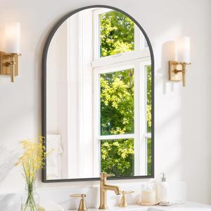 Arched Wall Mirror 38x26 Inch Black Bathroom Vanity Mirror with Metal Frame, Modern Arch Mirror for Bedroom, Living Room, Entryway, Wall Mounted Decorative Mirror