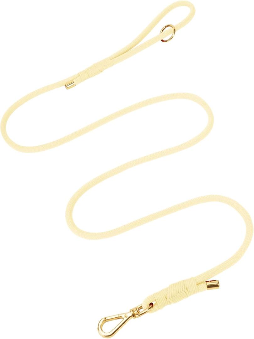 Durable Handwoven Dog Leash for Small & Medium Dogs, 5/16 inch Rope Lead with Anti-Tangle Swivel Clip, Soft & Lightweight, 5FT Long Ideal for Daily Walking & Training (Light Yellow)