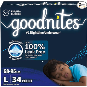 Goodnites Boys' Nighttime Bedwetting Underwear, Size Large (6895 lbs), 34 Ct (2 Packs of 17)