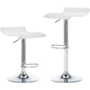 NOBPEINT Contemporary Chrome Air Lift Adjustable Swivel Bar Stool, Set of 2, White