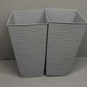 Mueller M-Resin Heavy Duty Tall Planters for Outdoor Plants, Indoor Grande Plant Pots, Boxes, Trees, Flower Pots, 2-Piece Set, 18”, Modern Design, Built-in Drainage, Front Porch Decor, Light Grey