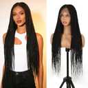 BrittyHair Full Lace Braided Wigs for Black Women 32 Inch Knotless Box Braided Wigs with Baby Hair Natural Scalp Synthetic Black Box Braid Wig(32 Inch, Natural Black)