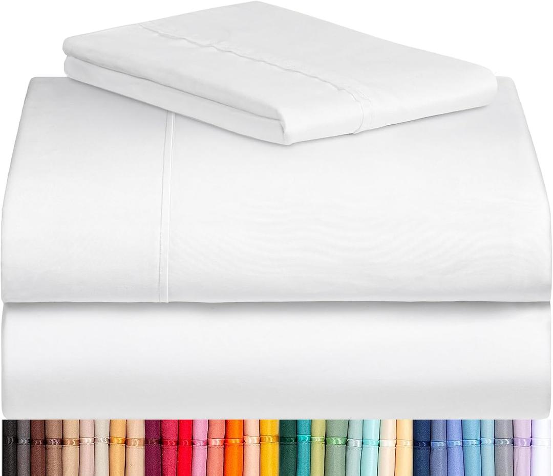 LuxClub 3 PC Twin Sheet Set, Deep Pockets Wrinkle Free Cooling Bed Sheets Hotel Bedding for Women, Men, Kids & Teens, Includes 1 Fitted Sheet, 1 Flat Sheet and 1 Pillowcase-Silky Soft White