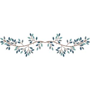 Hotop 2 Pieces Metal Tree Leaf Wall Decor Vine Olive Branch Leaf Wall Art Wrought Iron Scroll Sculptures Above the Bed, Living Room, Outdoor Decoration(Classic Style,Blue)