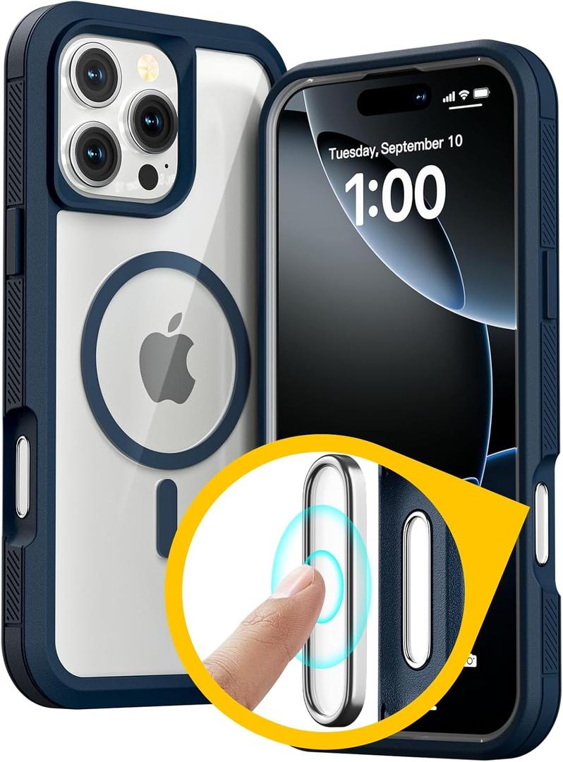 Follaroma for iPhone 16 Pro Case with Camera Control Capture Button, Compatible with MagSafe, Heavy Duty Shockproof Protection Phone Case, Anti-Drop, Transparent Magnetic Phone Cover, 6.3'', Deep Blue