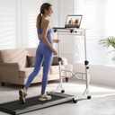 Oransail Small Standing Desk with Wheels, 29.5-45.3 Inch Adjustable Height, Portable Treadmill Desk, Rolling Computer Table for Walking Pad with a Cup Holder and a Hook, Compact