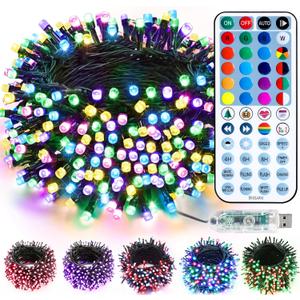 BrizLabs RGB Color Changing String Lights, 33FT 100 LED Pastel Easter Lights with Remote, Dimmable Red White Blue July 4th Light String, USB Mini Christmas Light for Indoor Xmas Halloween Party Tree
