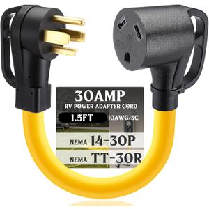 Kanayu NEMA 14-30P to TT-30R 30Amp RV Power Adapter Cord, 4 Prong Dryer Male Plug to 3 Prong RV Female Receptacle, Only for 240V 30 Amp, Not Convert to 120V, STW 10AWG/3C, ETL Listed