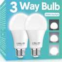 3 Way LED Light Bulbs 50 100 150W Equivalent, Daylight White 5000K 3 Way Light Bulbs, A19 Three-Way Light Bulb,E26 Base LED Light Bulb for Reading,Living Room-2 Pack