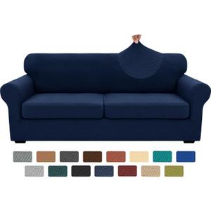 XINEAGE 2025 New 3 Pieces Couch Covers for 2 Extra Large Cushion Sofa Super Stretch Sofa Cover for 2 Large Seat Universal Loveseat Slip Cover for Living Room (Navy Blue), 71"-91"(2 Cushions)
