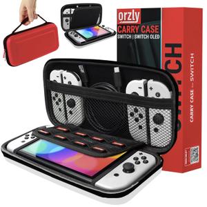 Orzly Carry Case Compatible with Nintendo Switch and New Switch OLED Console -Protective Hard Portable Travel Carry Case Shell Pouch with Pockets for Accessories and Games (POKE), 6.2" Switch 1