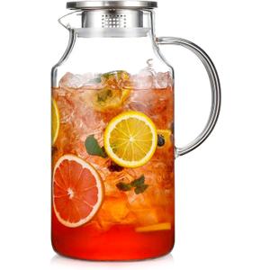 1 Gallon thickened Glass Pitcher with Lid and Spout, Borosilicate Glass Carafe for Hot/Cold Drink, Water Pitchers for Fridge, Extra Large Jug with Handle for Iced Tea, Coffee,Juice,Homemade Beverage