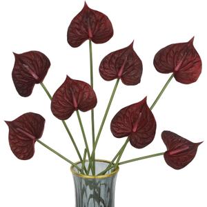 Burgundy Anthurium Artificial Flowers 8PCS 24" Tropical Flowers Real Touch Faux Anthurium with Long Stems for Vase Wedding Bouquets Table Centerpieces Party Home Decor (Burgundy)