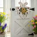 3D Bee Front Door Sign with Sunflower 13" x 12" Large Farmhouse Wooden Bee Wreaths Rustic Wall Hanging Door Welcome Hanger for Spring Home Porch Wall Indoor Outdoor Party Decor